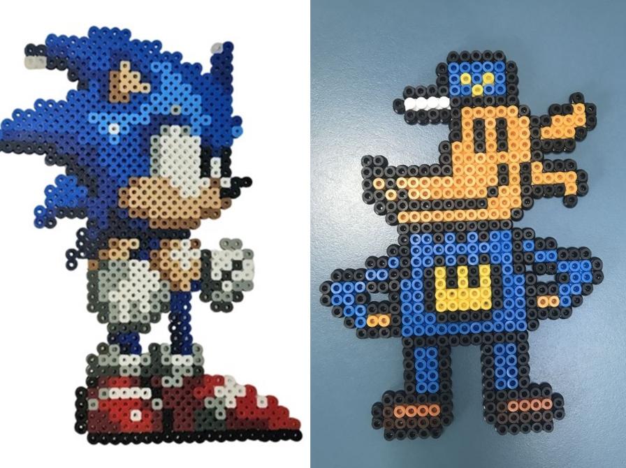 Billede af perleplader med Sonic og Hundemand.